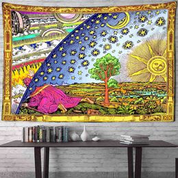 Psychedelic Tarot Tapestry Colourful Sun And Moon Wall Hanging Hippie Bohemian Mandala Carpets Dorm Decor Blanket J220804