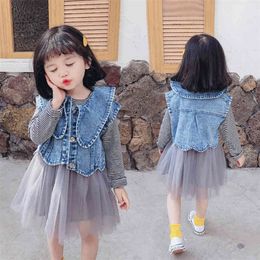 Kids Clothes Girls Striped Dress Jacket Girl Clothes Mesh Girl Clothing Spring Autumn Children's Clothes 210412