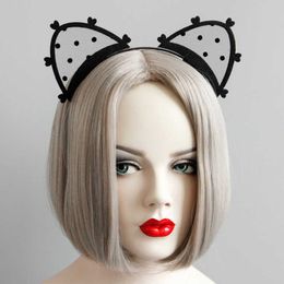 Black Cat Ear Lace Headband Catwalk Show Cute Mesh Ear Headbands Halloween Party Accessories for Women