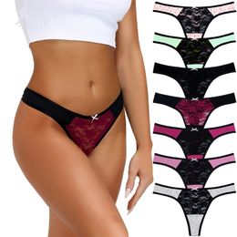 7pcs/pack Cotton lace women thongs low rise super quality sexy thongs for women G-string ladies briefs female lingerie T back 220512