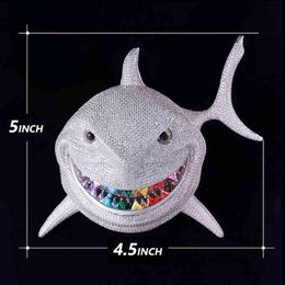 2022KRKC Custom Hip Hop Jewellery Cubic Zircon Frozen Diamond Large Shark Whale Necklace Pendant Second Half Price 3