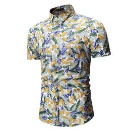 Men's Casual Shirts Leaf Printed Men Dress Camisa Hombre 2022 Summer Shirt Short Sleeve Hawaiian Slim Fit Floral ShirtMen's Men'sMen's
