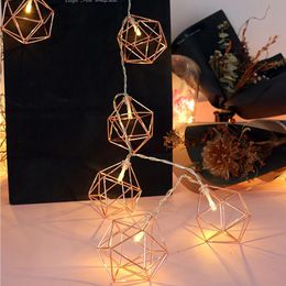 gold led string lights UK - Strings Moonlux 1.5 3m 10 20LED Retro Solid Geometry Rose Gold LED String Lights Bedroom Decor Fairy For Christmas WeddingLED