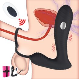 Shock Prostate Massager Delay Ejaculation Double Rings Anus Stimulator Vibrator for Men Anal Dildo Ass Plug sexy Toys For