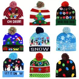 Led Christmas Knitted Hats Kids Baby Moms Winter Warm Beanies Crochet Caps For Pumpkin snowmen Festival party decor gift props 0516