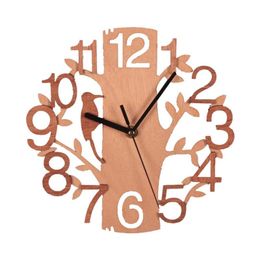 Wall Clocks 23cm 3D Tree Shaped Bird Clock Hanging Vintage Decorative Watch Round Wooden For Home Office Kitchen Bedroom GiftWall ClocksWall