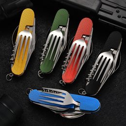 Portable Outdoor Folding Tableware Set Multifunction Camping Cooking Stainless Steel Dinnerware Spoon Fork Pocket Picnic Hiking Travel Tools JY1216