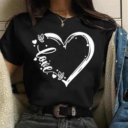 Butterfly Love Heart Printing T Shirt Women Black Female Ladies Casual Cute Graphic Tees Fashion T-shirt Tops