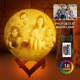Personalised Moon Lamp With Po Text Custom Lamp 3D Printing Bedroon Night Lamp LED Moon Light Decor TouchTapRemote Switch 220623
