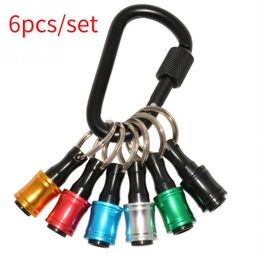 Professional Hand Tool Sets 6pcs Quick Release Screwdriver Bits Holder Set With Keychain 1/4inch Hex Shank Aluminium Alloy Extension Bar Dril