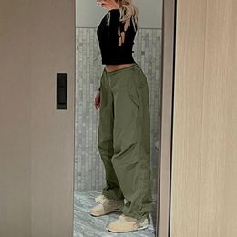 Streetwear Joggers Baggy Tech Pants Aesthetic Solid Y2K Casual Oversized Wide Leg Trousers Solid color high waist loose slim pant legging overalls fashion on Sale