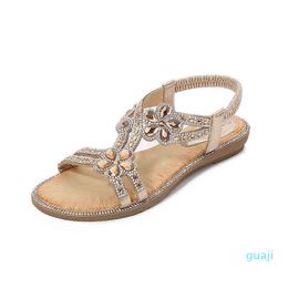 large hollow out sandals Bohemian women's shoes summer comfortable flat bottom Rhinestone sandals