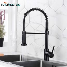 Black Spring Style Kitchen Faucet Deck Mounted 360 Degree Rotation Sink Tap And Cold Mixer Pull Down Sprayer Nozzle Faucets 220401