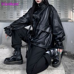 Women Leather Jacket Autumn Vintage Motorcycle Zipper Black Overcoat Female Winter High Street Streetwear Y2k Jackets 2022 L220801