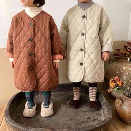2021 Winter Girls Boys Long Parka Baby Kids Children Thick Warm Jacket Outerwear Two Colours J220718