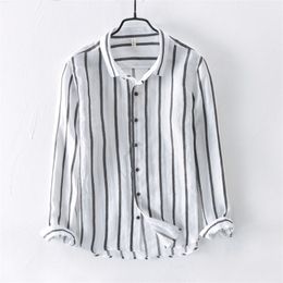 New striped linen shirt men brand fashion longsleeved shirt mens casual M3XL dropshipping shirts male autumn camisa T200319
