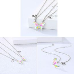 Pendant Necklaces 2Pieces Cartoon Butterfly Necklace Magnet Matching Wishing Creative Friend Jewellery Kids Gift 13MDPendant