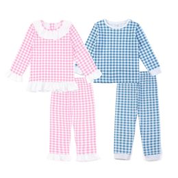 Kids Pyjamas Gingham Easter Clothing Matching Pyjamas Frill Pjs Girls Sleepwear 220426