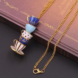 Pendant Necklaces Boho Tea Cup Necklace Woman Collier Sweater Chain Clothing Accessories Long Enamel Collane JewelryPendant