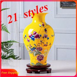 Vases Jingdezhen Handicraft Ceramics Chinese Style Porcelain Colour Glaze Vase Decoration Living Room Cabinet Home Flower Decor VaseVases