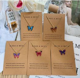 Butterfly Pendant Necklace Gold Silver Chain for Birthday Wedding Gift Bobo Animal Necklaces Jewelry with Paper Card for Women Wholesale