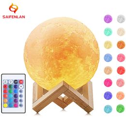 USB Night Lamp 3D Print Moon Lamp Luminaria USB Charging Pat Night Light Led Touch Dimmable 216 Colour Change Bedside Lamps 201028