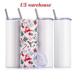 US Stock 20oz Tumblers with Lid Plastic Straw Sublimation Tumblers Blanks Stainless Steel Tapered Straight Cups Water Bottles Coffee Mug 50pcs/carton B0510