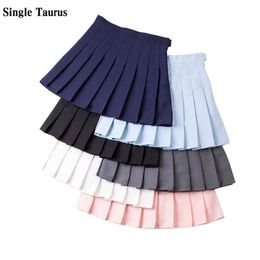 Preppy Pleated Skirt Girls Streetwear A Line Tennis High Waist Korean Red Pink Blue Mini Jupe Femme Navy Women s 220322