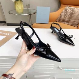 Fashion Women Kitten Heels 5.5cm Sandals White Black Genuine Patent Leather Pointed Toes Pumps Dress Sandal Wedding Party Shoes