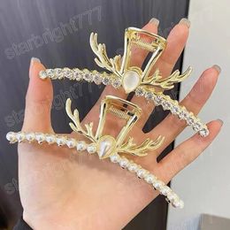 Hair Claw Pearl Antlers Ears Catch Clip Female Summer Large Back Head Clamps Hairpin Women Hair Accessories