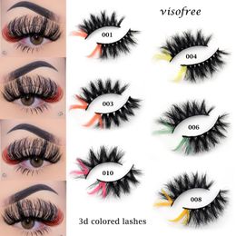 visofree eyelashes Canada - False Eyelashes Visofree Mink Colored Lashes Thick Fluffly Soft 3D Color Natural Long Colorful EyelashesFalse