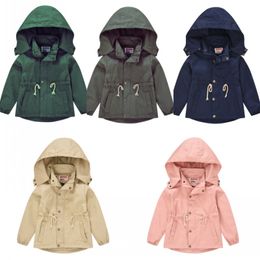 New Childrens Windbreaker Jacket Coats Solid Hooded Clothes For Girls Boys British Style Casual Coat 38yra D3