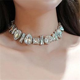 Geometric Crystal Choker Necklaces for Women Water Drop Clavicle Chain Necklaces Statements Jewelry Gifts GC1379