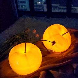 LED Translucent Decoration Minimalist Living Room Wine Cabinet Home Ceramic Fruit Decor Desktop Ornaments Night Light 220426