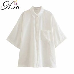 Hsa Summer Women White Shirt Female Blouse Tops Short Sleeve Casual Turn-down Collar Ol Style Women Loose Blouses 210716