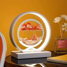 Quicksand Art LED Bedside Table Lamp Night Light Bedroom Light Sand Scene Dynamic Round Glass Hourglass Table Lamp 220406