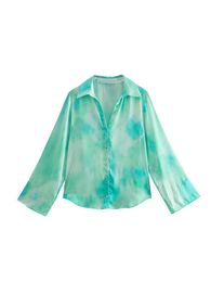 Women's Blouses & Shirts Tops For Women 2022 Fashion Flowing Tie Dye Print Shirt Long Sleeve Top V Neck Collared Button Up Elegant Blouse Sh