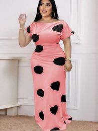 short sleeve long gown UK - Plus Size Dresses Off Shoulder Dress Women Short Sleeve High Waist Long Polka Dot Evening Birthday Party Outfits Ankle Length Gowns