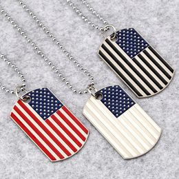 Hip Hop American Flag Pendant Necklaces Mens Army Military Card Charm Beaded Chain Necklace For Women Fashion Jewelry