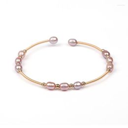 Bangle Purple Pearl Natural White Color Golden Open Bracelet For Women Hand JewelryBangle Kent22