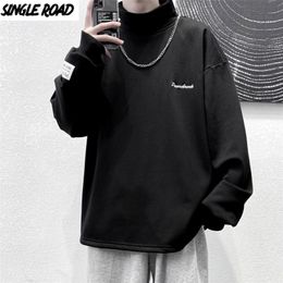 SingleRoad Mens Turtleneck Sweatshirt Men Winter Casual Oversized Harajuku Japanese Streetwear Sweatshirts Black Hoodie Men 201201