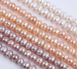 7-8MM white pink purple 100% Pure Natural Fresh Water Pearls thread bead semi-finished product suitable 34-36cm for DIY Bracelet Necklace