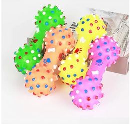 Pet Chew Toys New Arrive Dog-Toys Colourful Dotted Dumbbell Shaped Dog-Toys Squeeze Squeaky Faux Bone For Dog SN4558