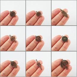 Charms Fashion Flower Chinese Knot Tree Antiqued Bronze Plated Connectors For Gifts JewelryCharms