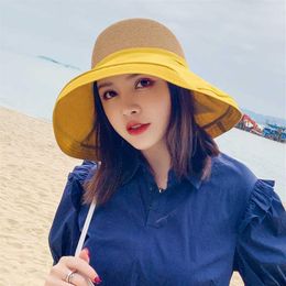 -Summer Big Wide Brim Flower Sun Hat for Women Mesh UV Protection Cappello da spiaggia Female Cappelli da sole pieghevole cappello da sole Lady's Bucket Hat X07251J