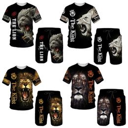 Summer 3D Printed Men s T shirt Shorts Set Ferocious Lion Sportswear Tracksuit O Neck Short Sleeve Cool Clothing Su 220708