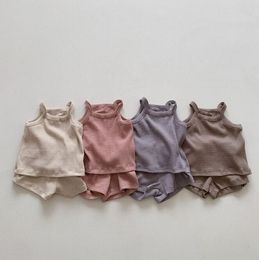 Clothing Sets Korea Style Girls Boys 2 Pcs Set Vest Shorts Summer Cotton Kids Suit 0-3 Years OO662Clothing