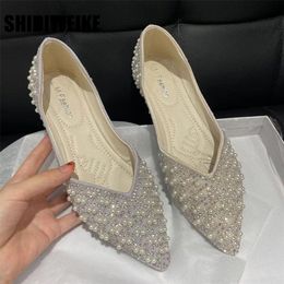 Glitter crystal pearl ballet shoe Pointed toe slip on loafers Cosy shallow cutout ballerina flats female vc829 220610