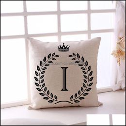 Pillow Case Single-Sided 26 English Letters Printing Sofa 45X45Cm Linen H Dhkob