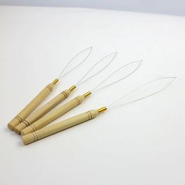 Pulling Needle Loop Threader Wooden Handle needles for micro bead human extensions tools in stock